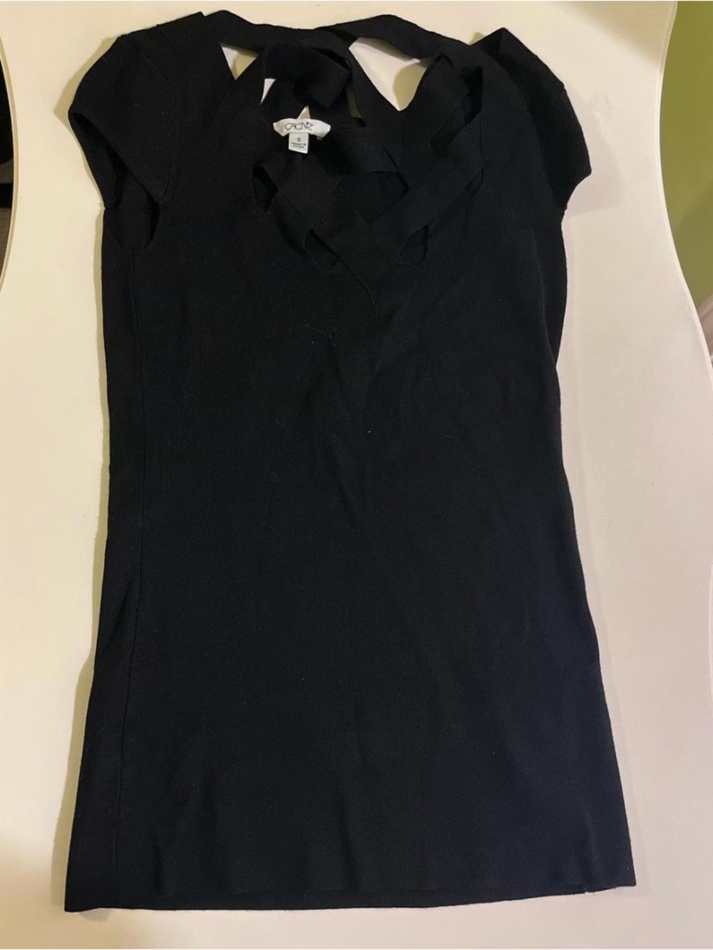 Cache Black V-Neck Lace-Up Knit Top